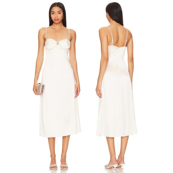 CAMI NYC Dorthea Midi Dress Satin Pearl Embellished Party Wedding Classy Sz 10 - Picture 1 of 12